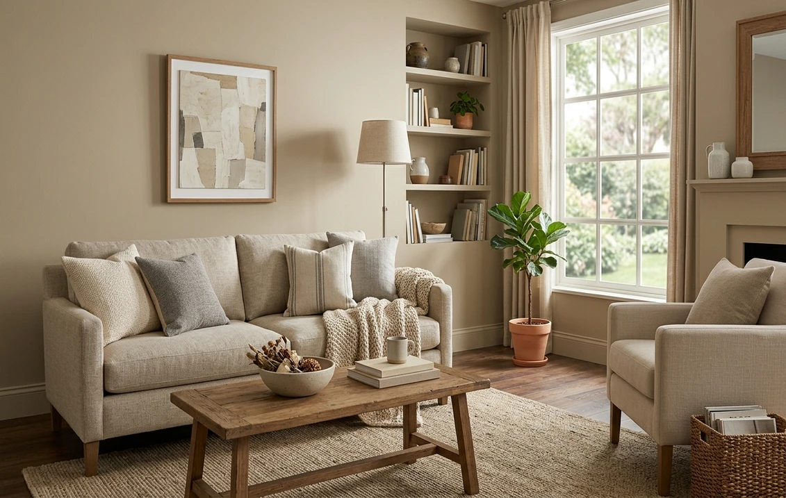 Benjamin Moore Bleeker Beige HC-80 on an interior wall