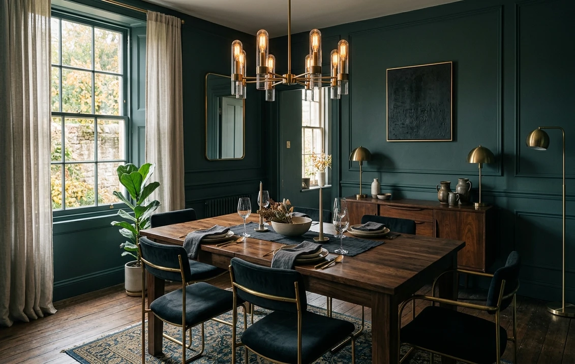Benjamin Moore Newburg Green HC-158 on a dining room wall