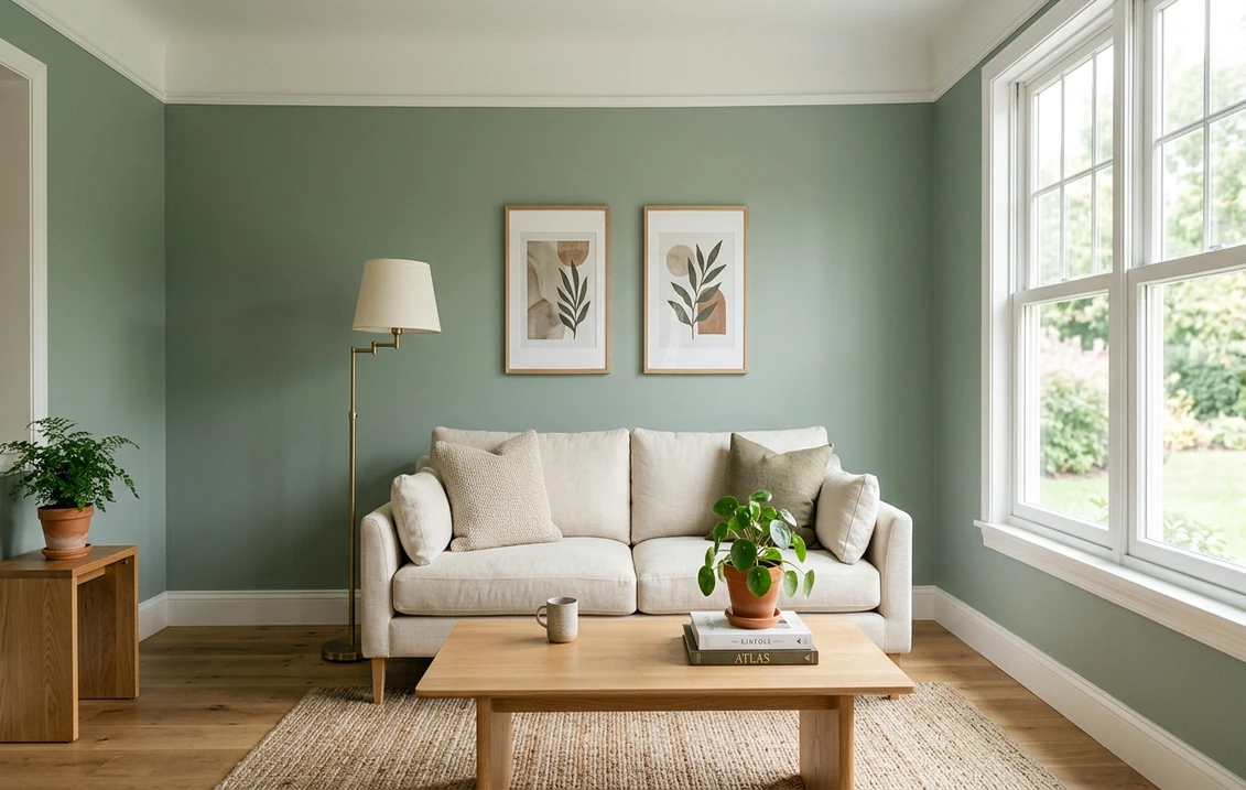 Benjamin Moore October Mist 1495 on kitchen cabinets