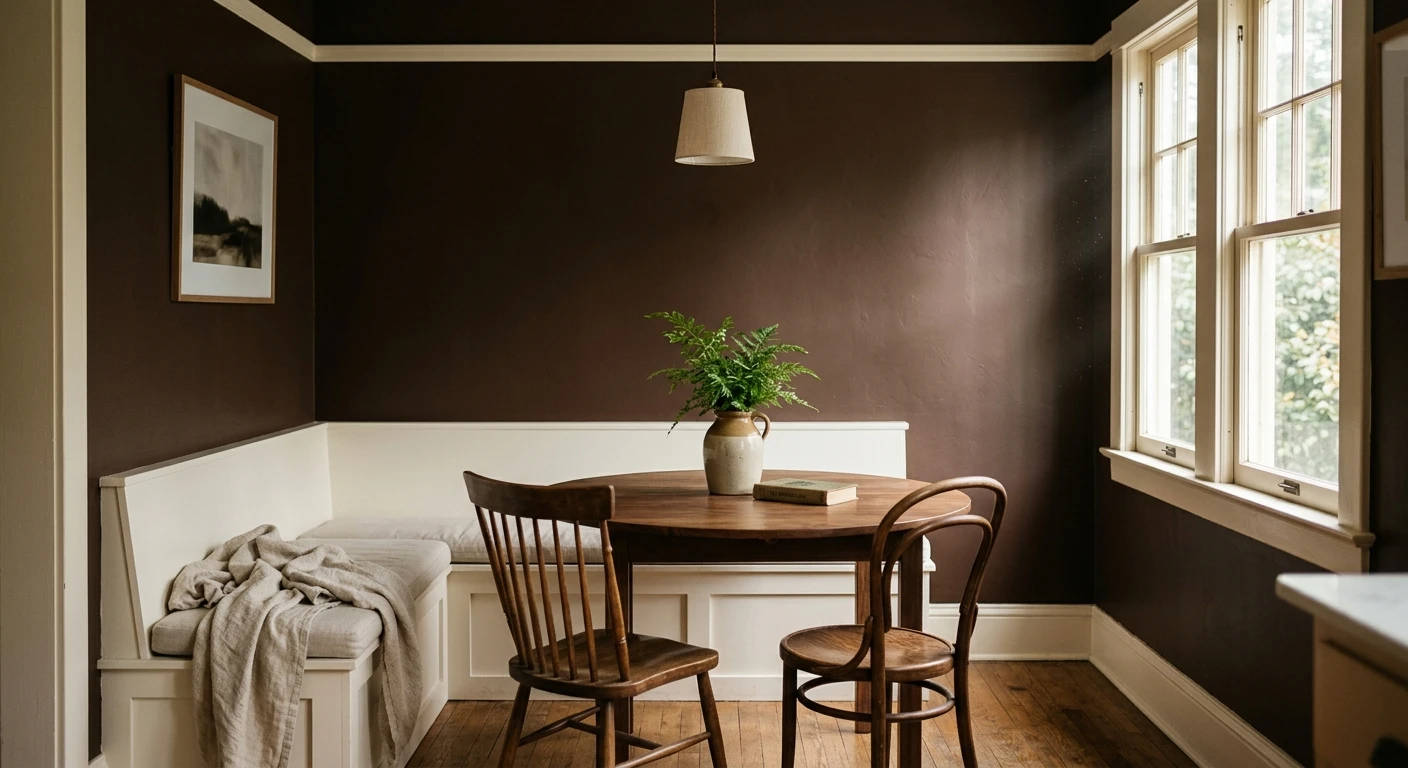 Chocolate brown paint on an interior accent wall