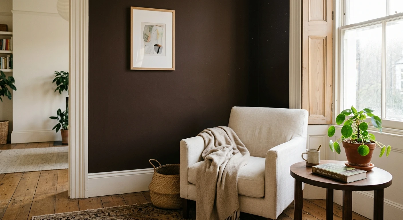 Chocolate brown paint on a bathroom wall