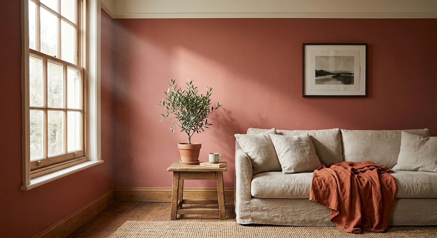 Warm clay rose terracotta pink paint on a wall