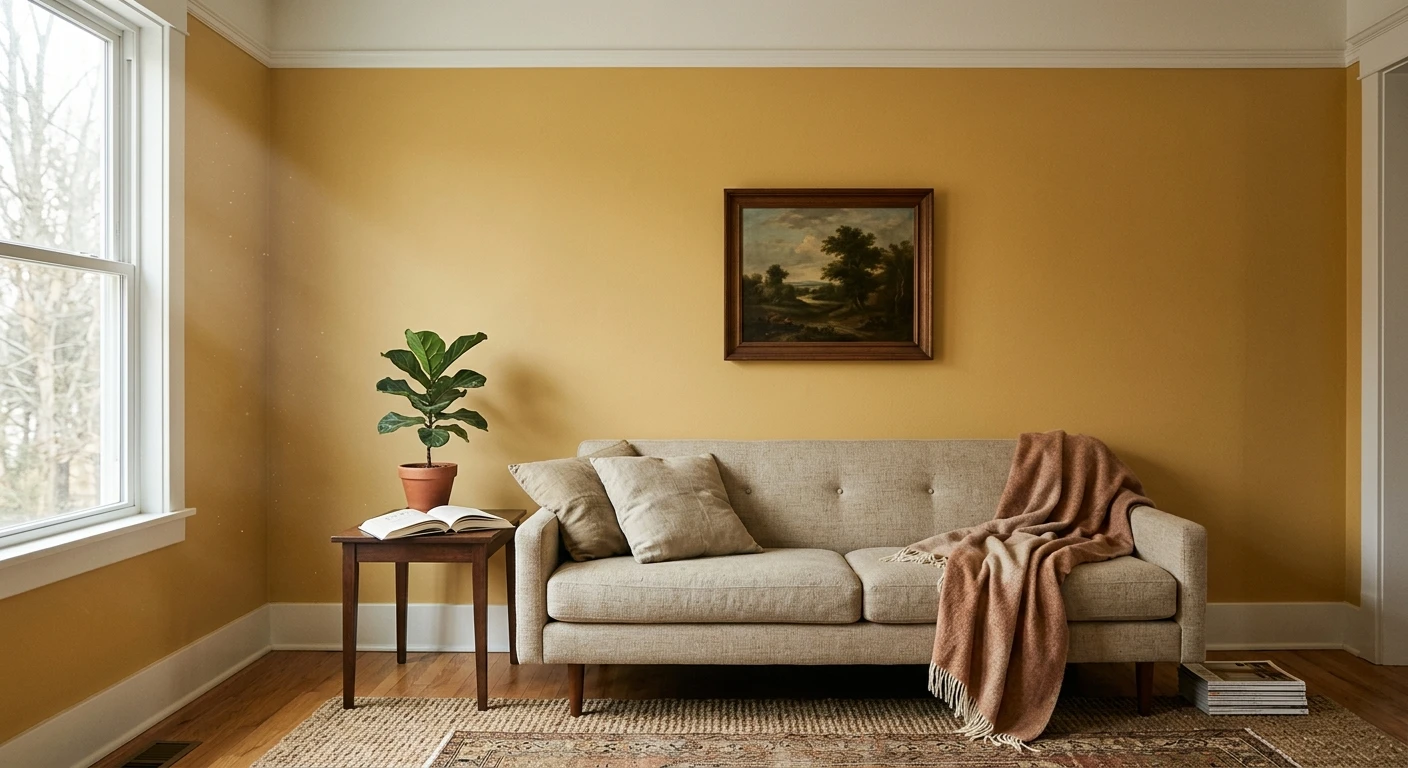 Golden wheat yellow paint on an interior wall