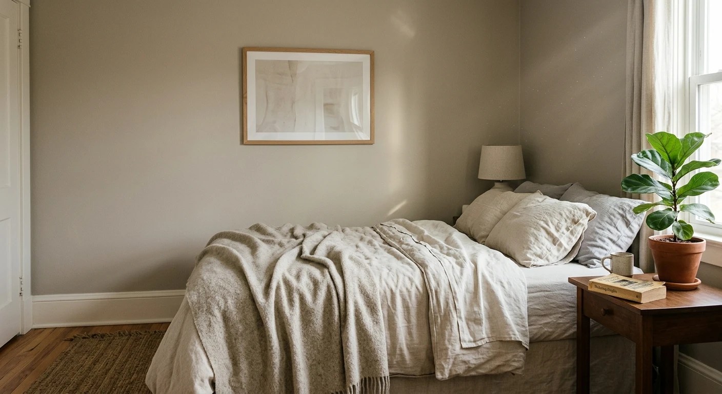 Warm greige paint on an interior wall