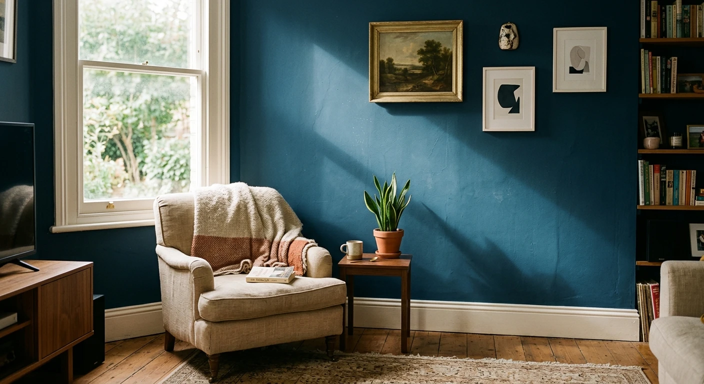 Farrow & Ball Hague Blue No. 30 on an interior wall