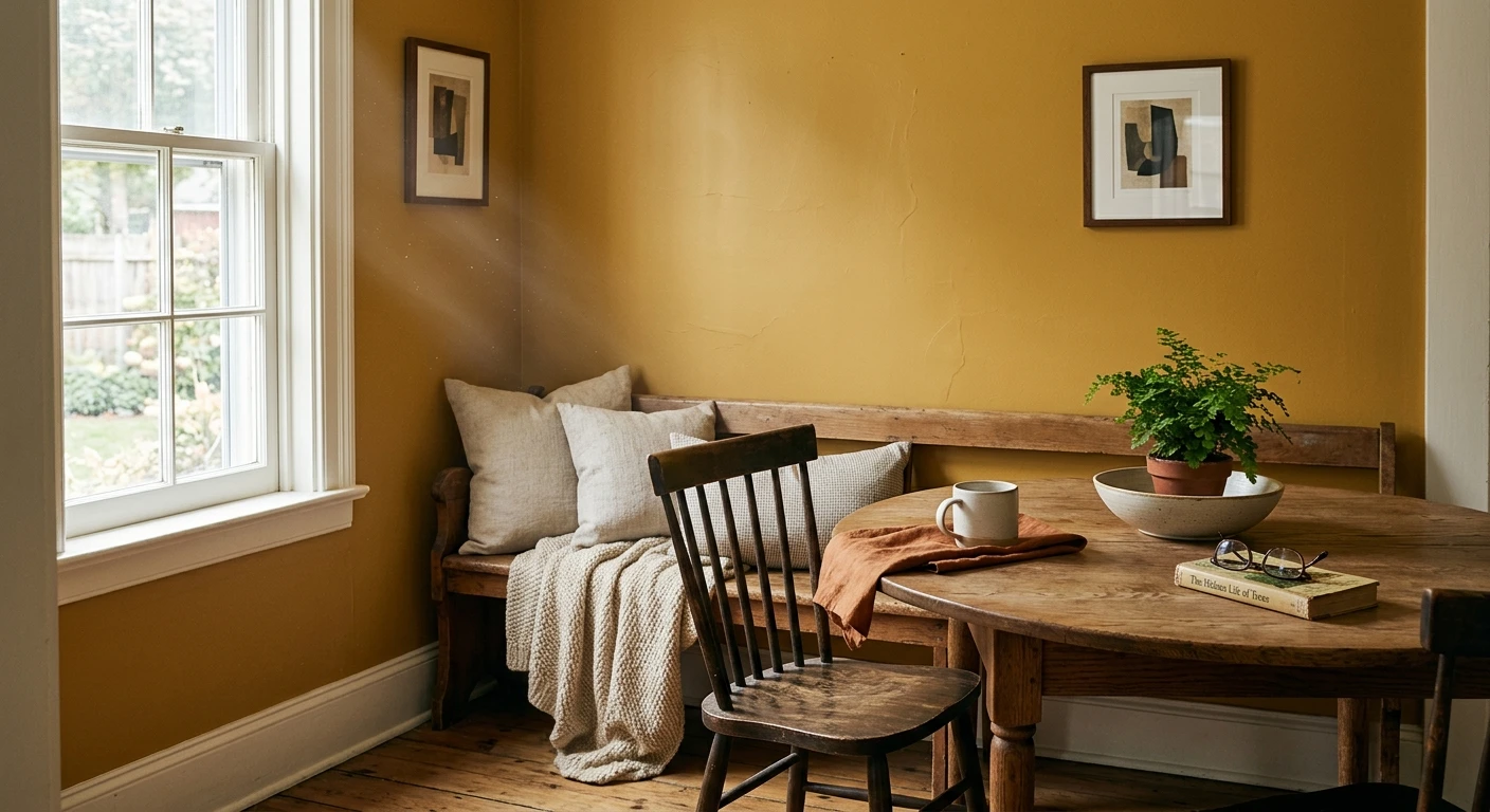 Mid-tone honey gold yellow on a bedroom wall
