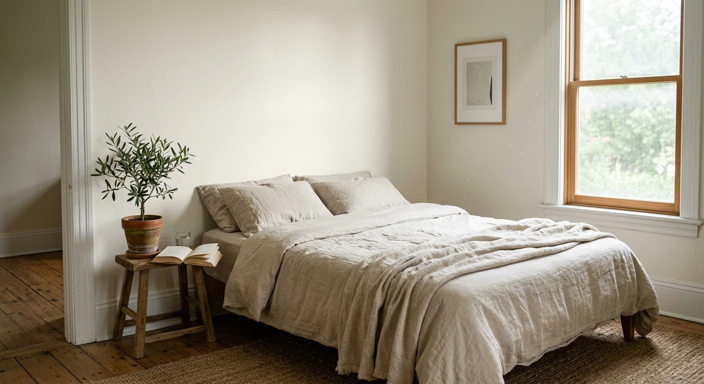 Pink-tinted warm white paint on an interior wall, AI color preview