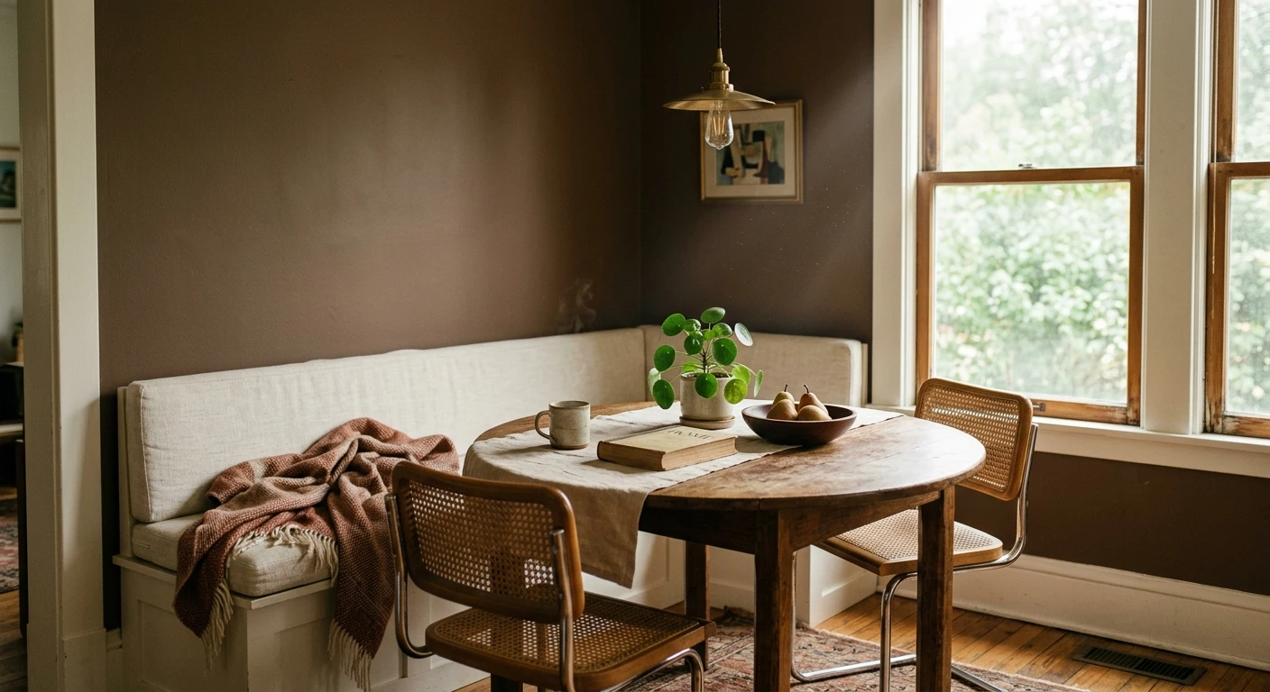 Mocha brown wall paint in a warm kitchen