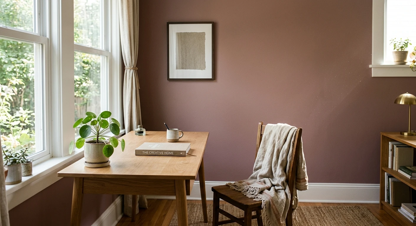 Muted mauve paint on an interior wall, AI color preview