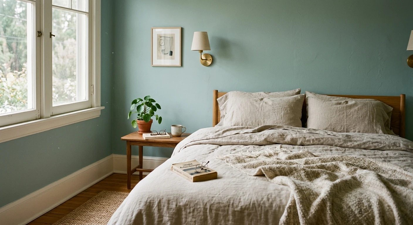 Sherwin-Williams Sea Salt SW 6204 green-blue on a bathroom wall