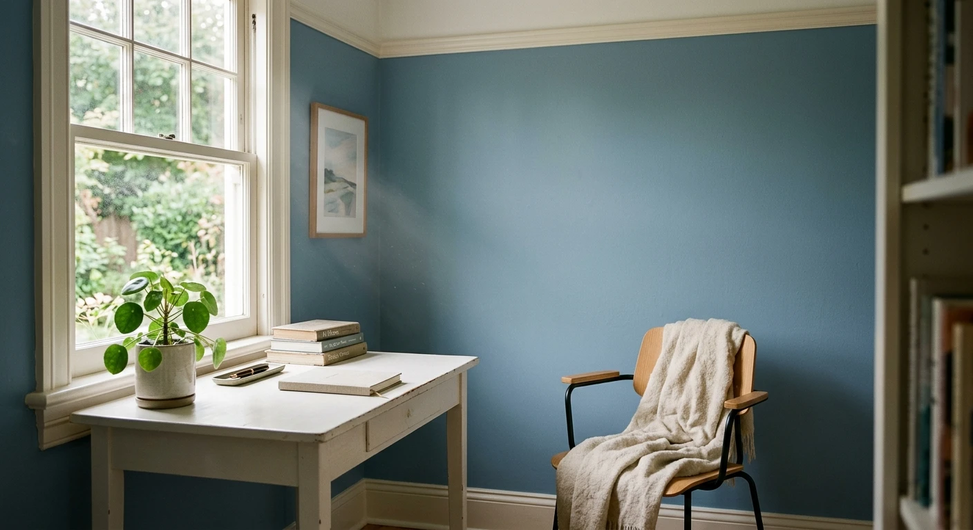 Soft blue paint color on an interior room wall