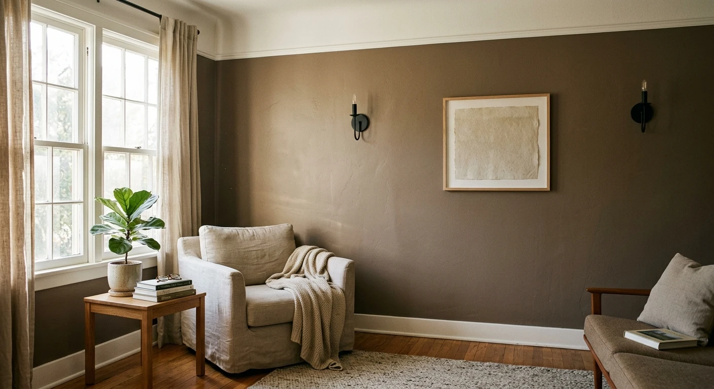 Soft taupe-brown paint on a kitchen wall