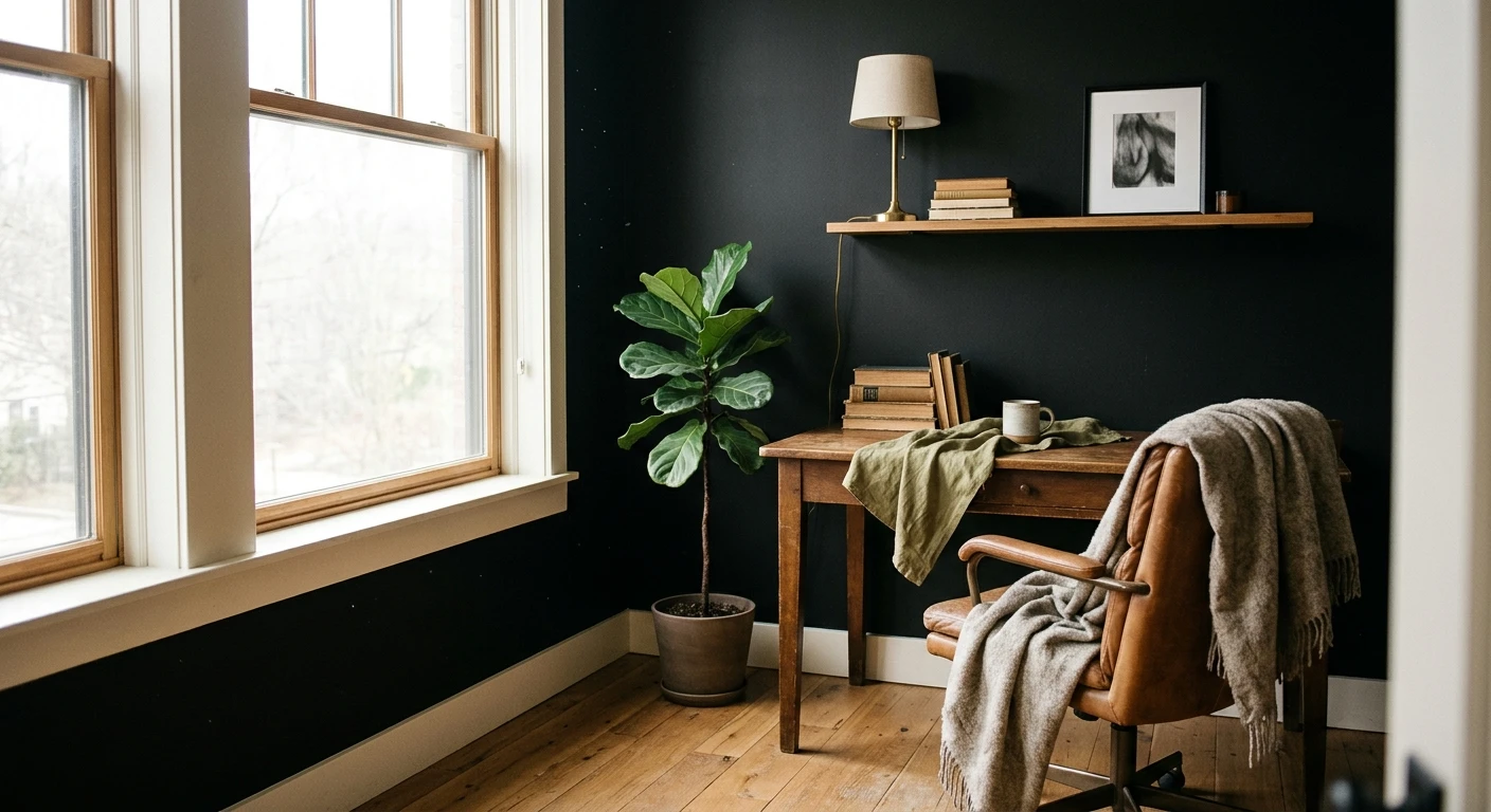 Sherwin-Williams Tricorn Black SW 6258 painted on a wall