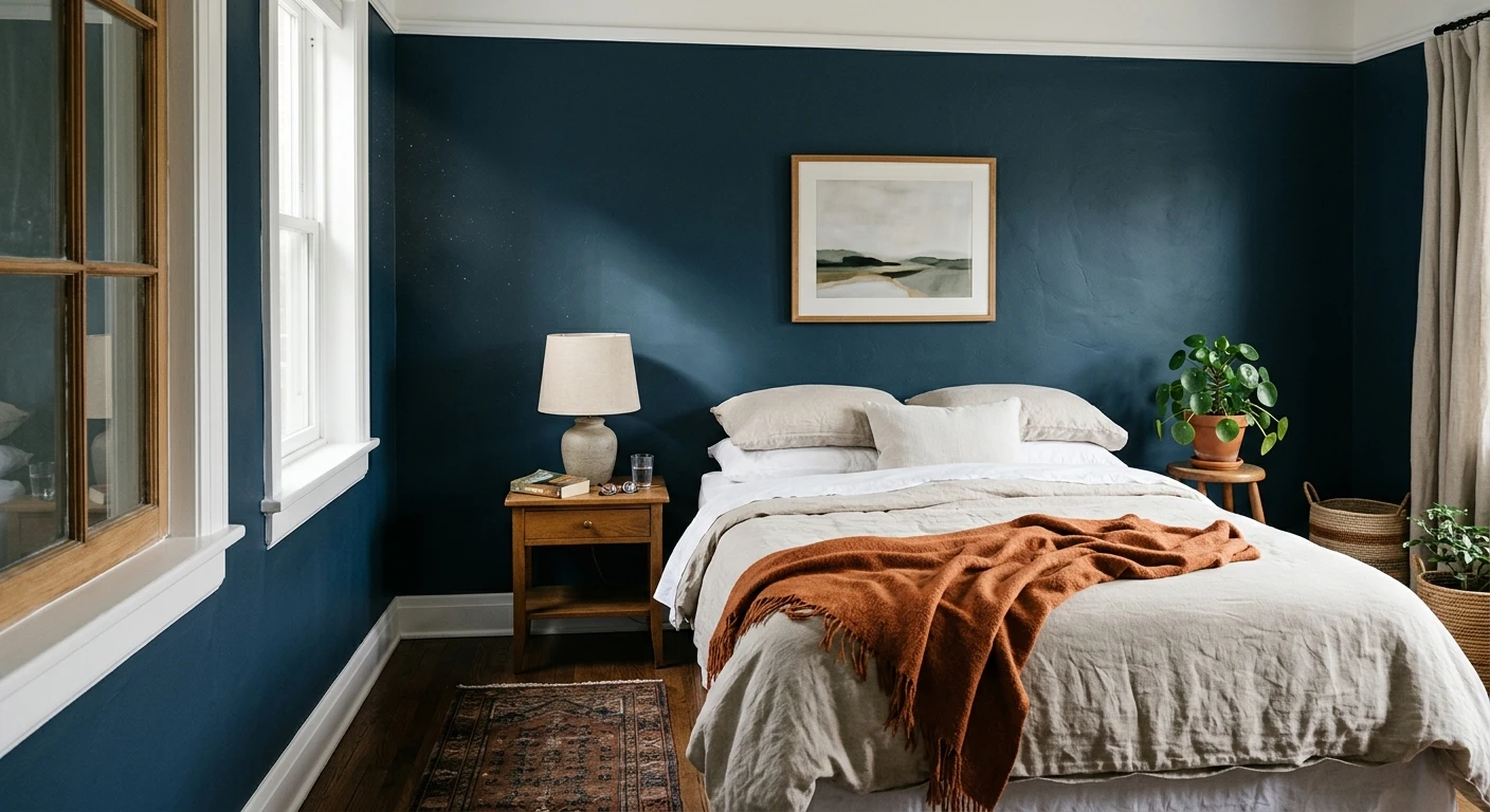 Benjamin Moore Van Deusen Blue HC-156 slate blue on a kitchen wall