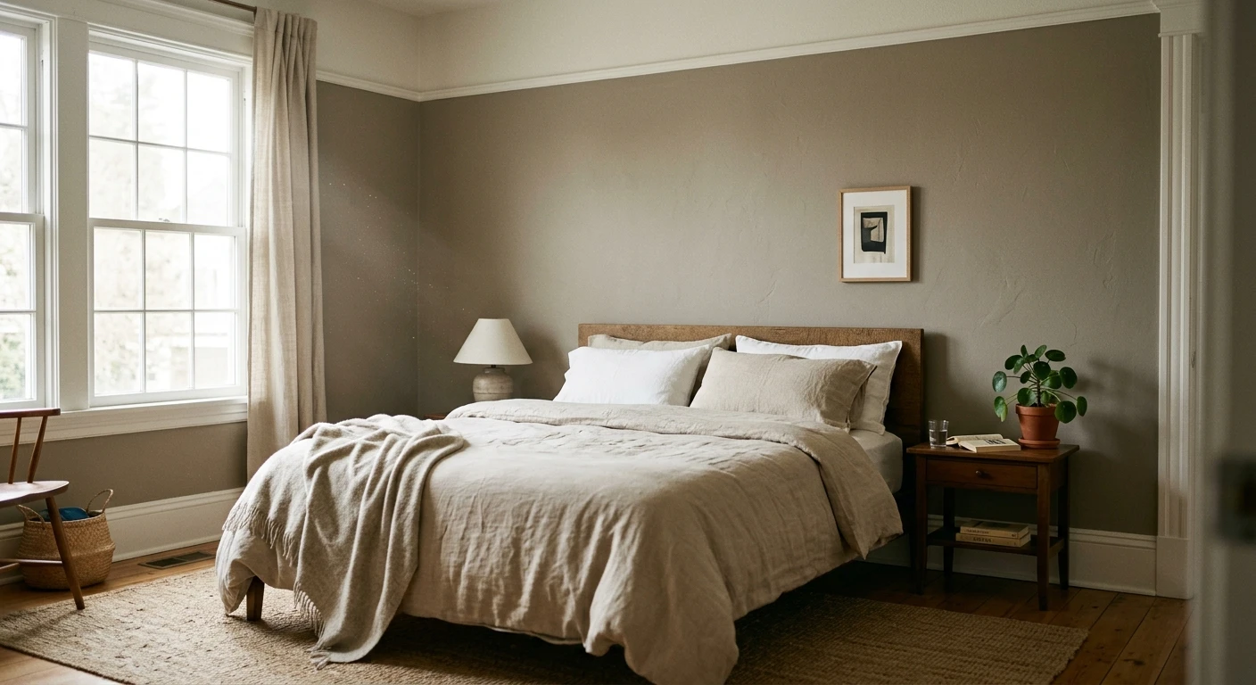Warm greige neutral paint on an interior wall
