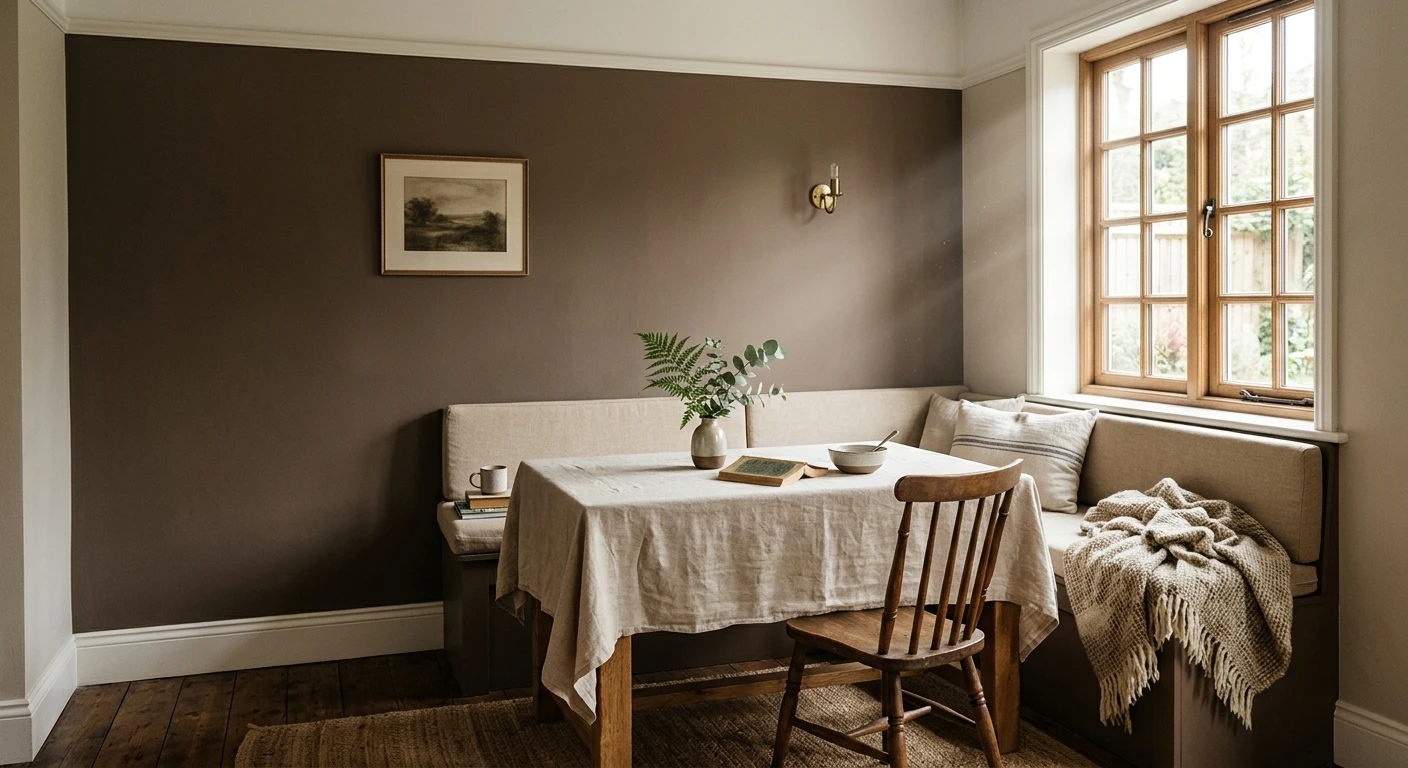 Warm taupe-brown paint on an interior wall