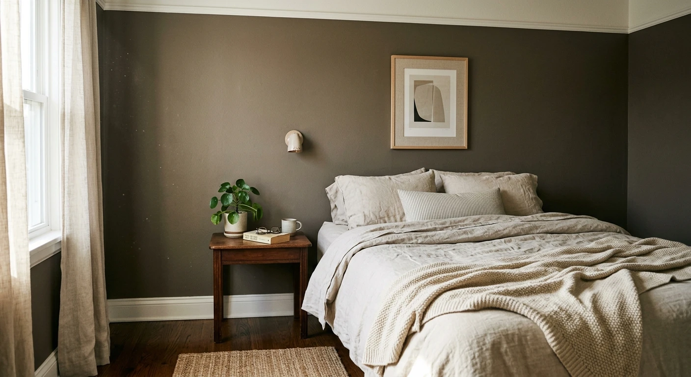 Warm taupe neutral paint on an interior wall