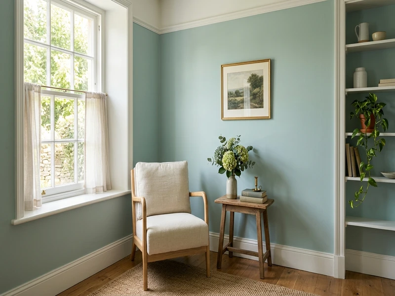 Benjamin Moore Palladian Blue HC-144 on an interior room wall