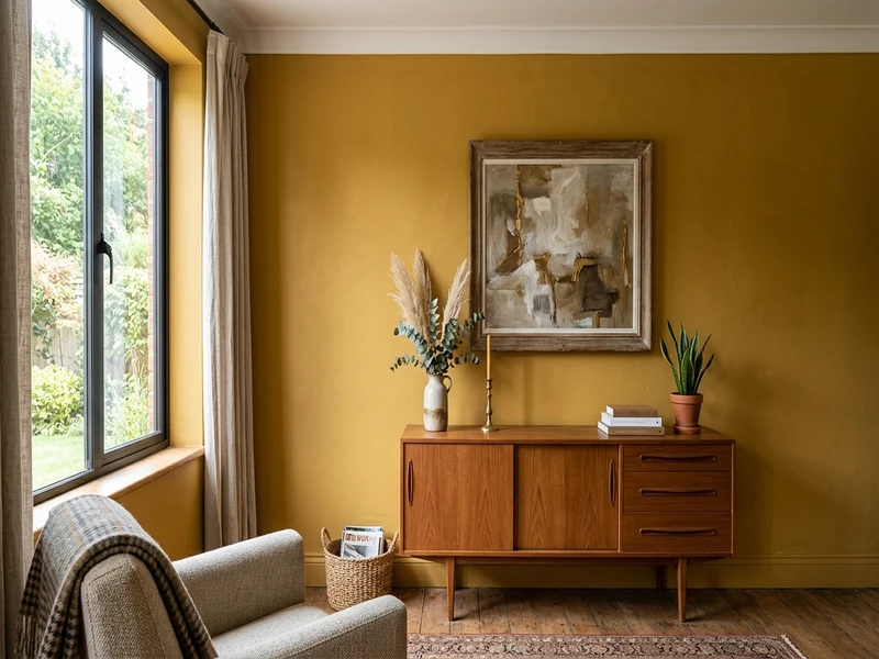 Benjamin Moore Hathaway Gold 194 warm mustard ochre on an interior wall