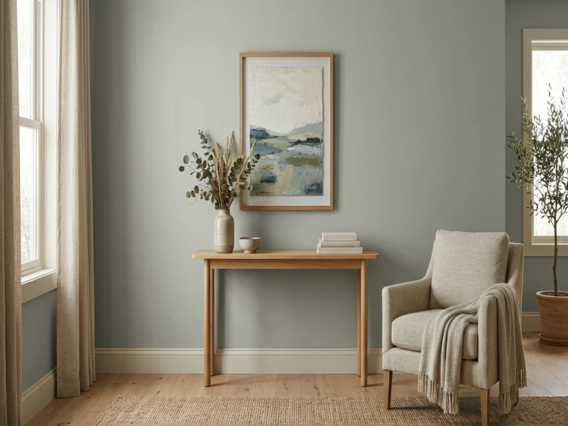 Sherwin-Williams Worldly Gray SW 7043 on an interior wall