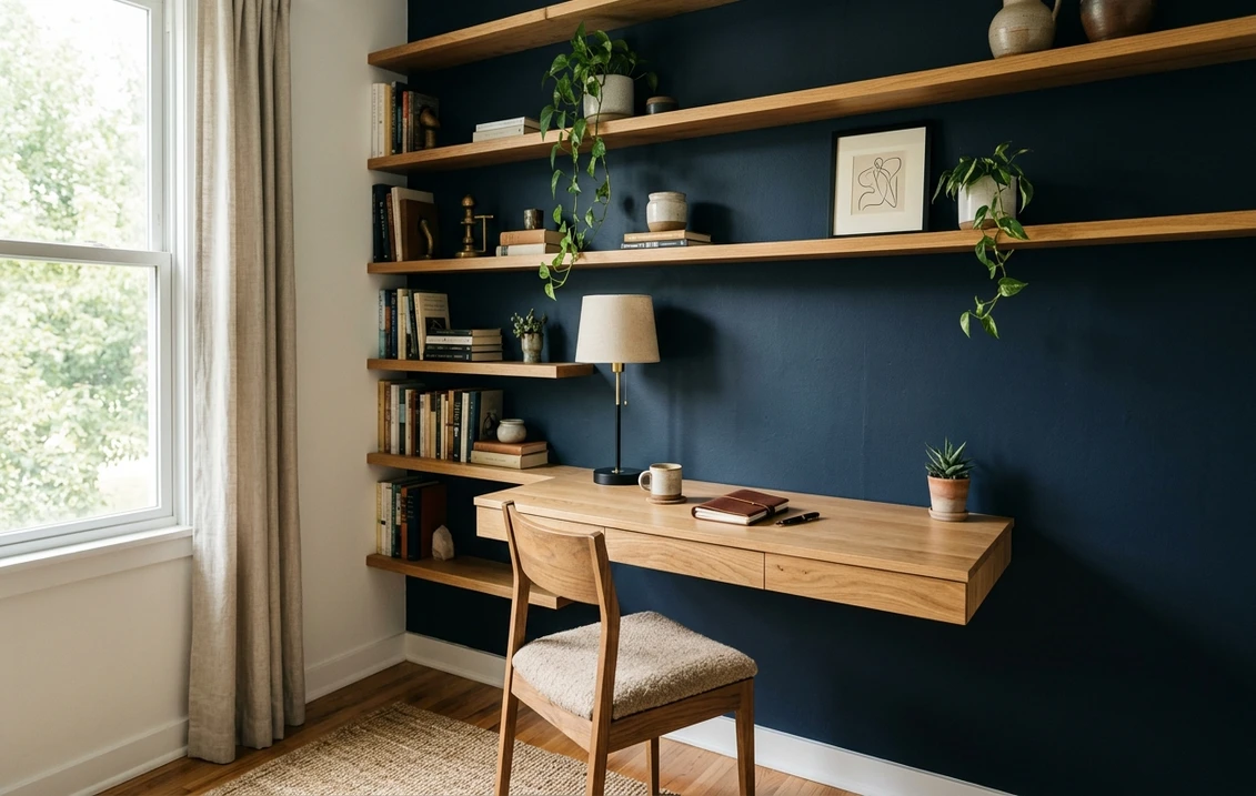 Sherwin-Williams In the Navy SW 9178 deep navy on an interior wall
