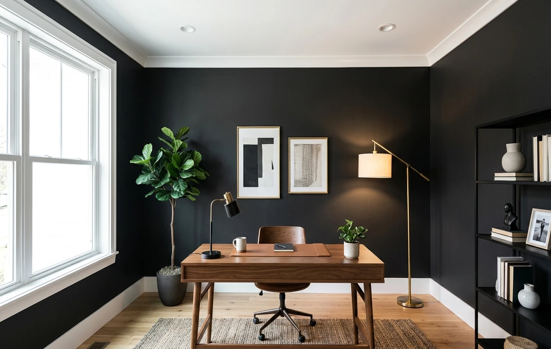 Sherwin-Williams Tricorn Black SW 6258 as a dark floor paint color