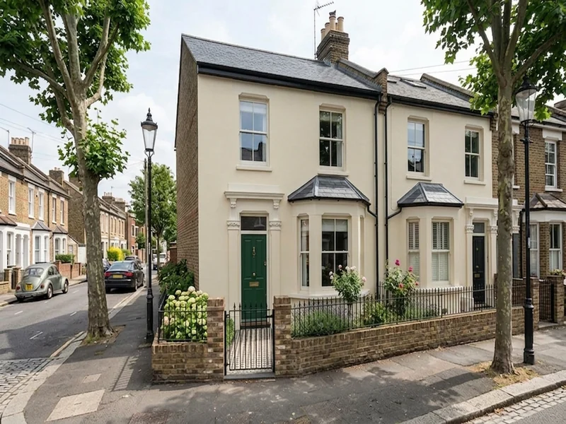 The same Victorian home with a rendered front in Crown Portland Stone