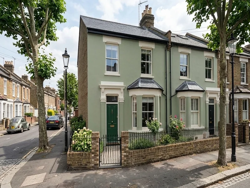 The same Victorian home with a rendered front in Dulux sage