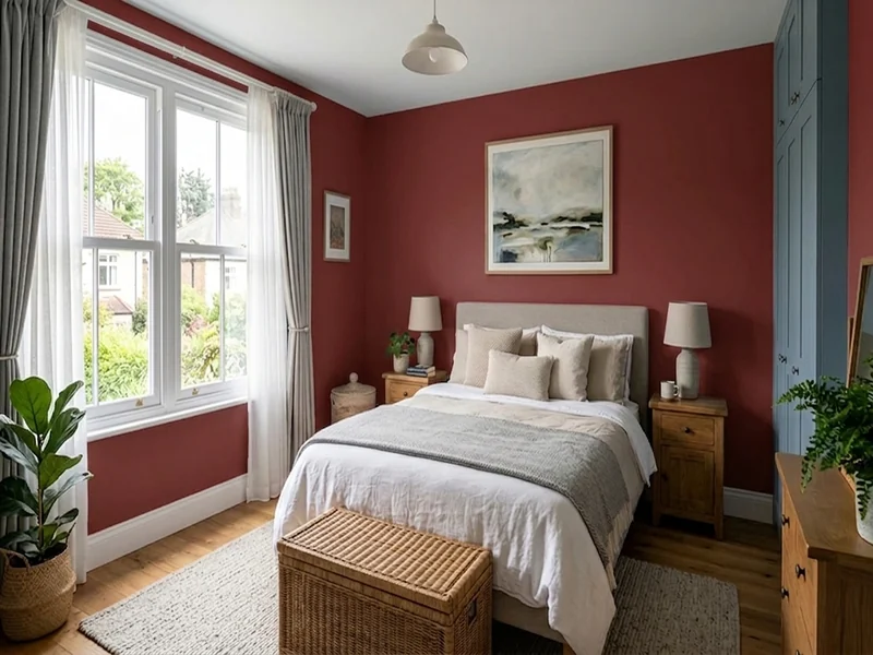 The same bedroom with walls painted in Eating Room Red