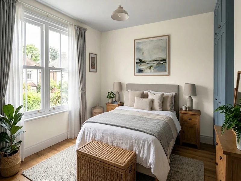 Bedroom with walls painted in Wimborne White