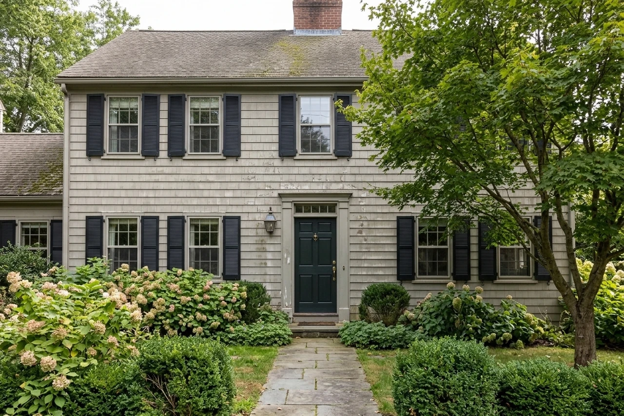 Before — facade without Accessible Beige + Tricorn Black (Traditional American)