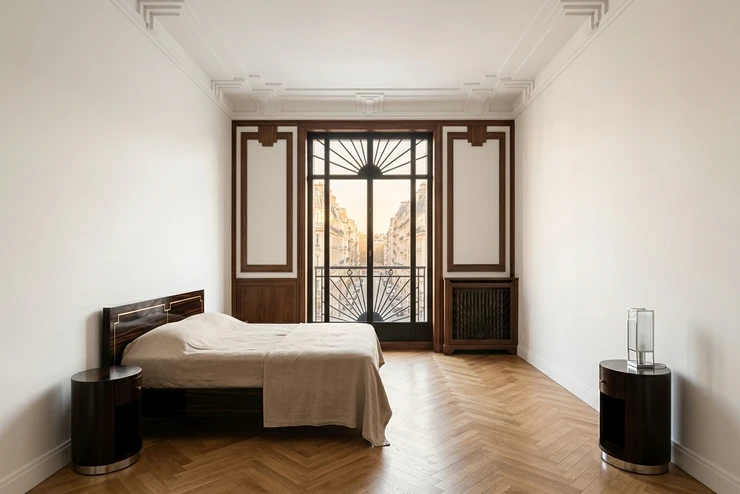 Avant — facade sans Bleu Nuit + Blanc Lin (Art Déco)