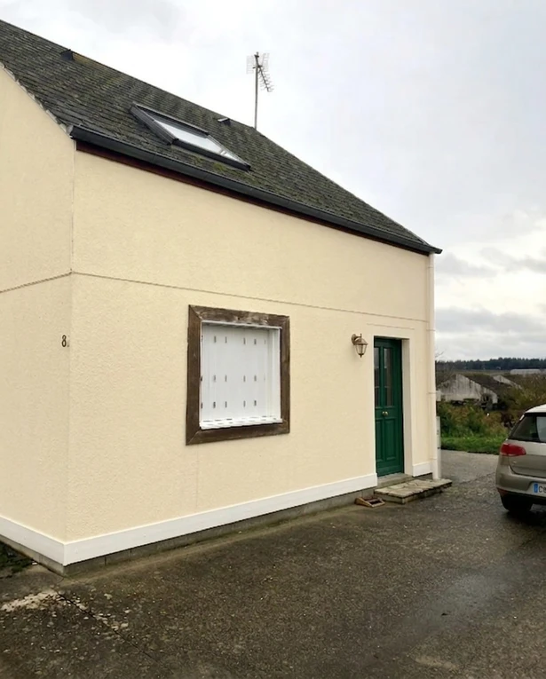 After — facade in Clotted Cream (RAL 1015) with Heritage Green on the door (Country)