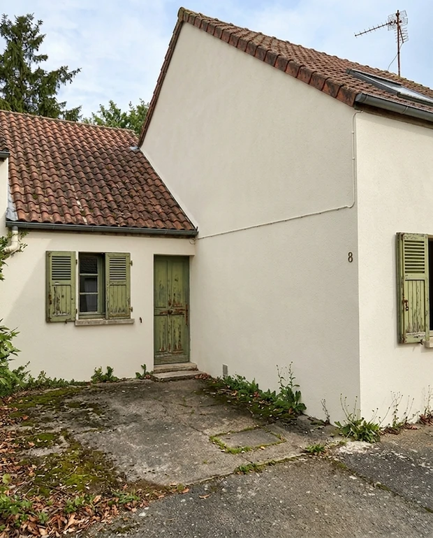 Apres — facade Blanc Casse (RAL 9001) et Vert Olive sur les volets (Meridional)