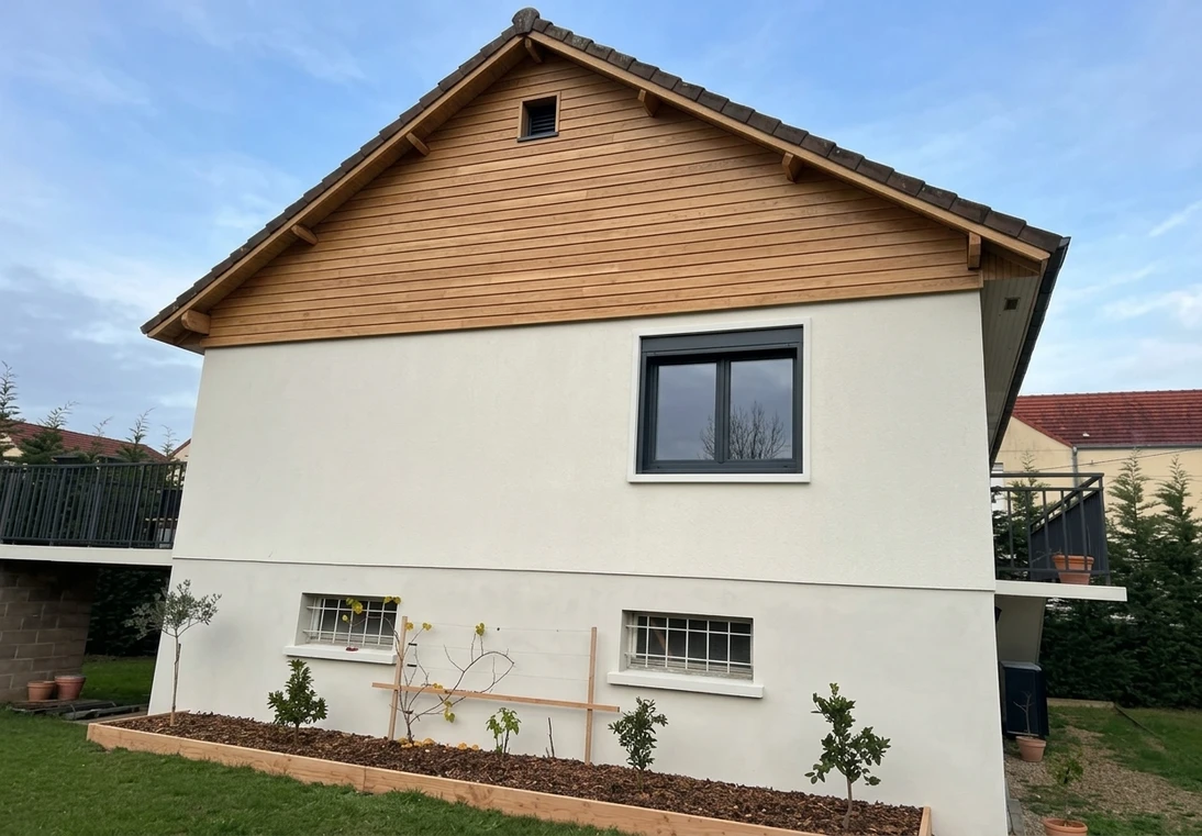 Vorher — Fassade ohne Betongrau + Holz natur (Moderne)