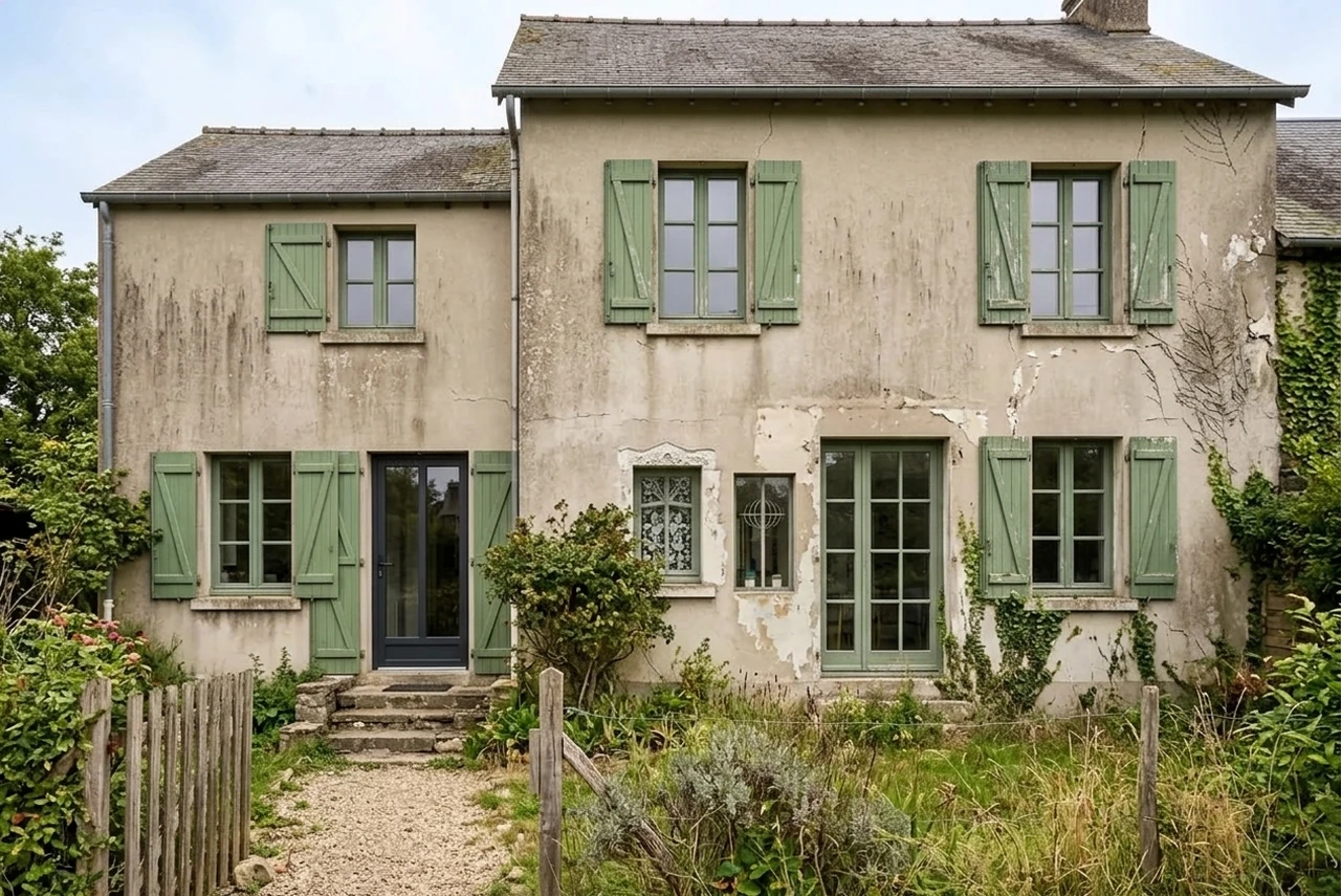 Vorher — Fassade ohne Hellgrau + Moosgruen (Modernes Landhaus)