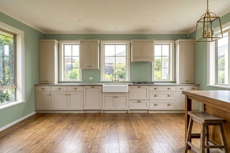 Evergreen Fog Sage + Aged Brass Hardware — Modern Farmhouse