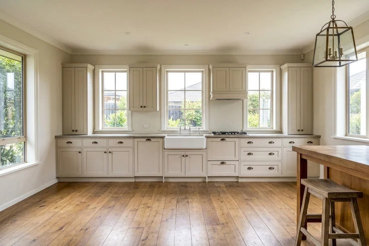 Before — facade without Evergreen Fog Sage + Aged Brass Hardware (Modern Farmhouse)