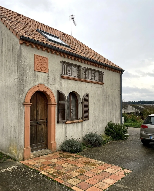 Before — facade without White Heron + Terra Cotta (Mediterranean Revival)