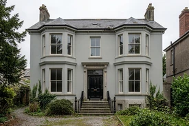 After — facade in Pigeon Grey (None) with Pitch Black on the front door and railings (Victorian)