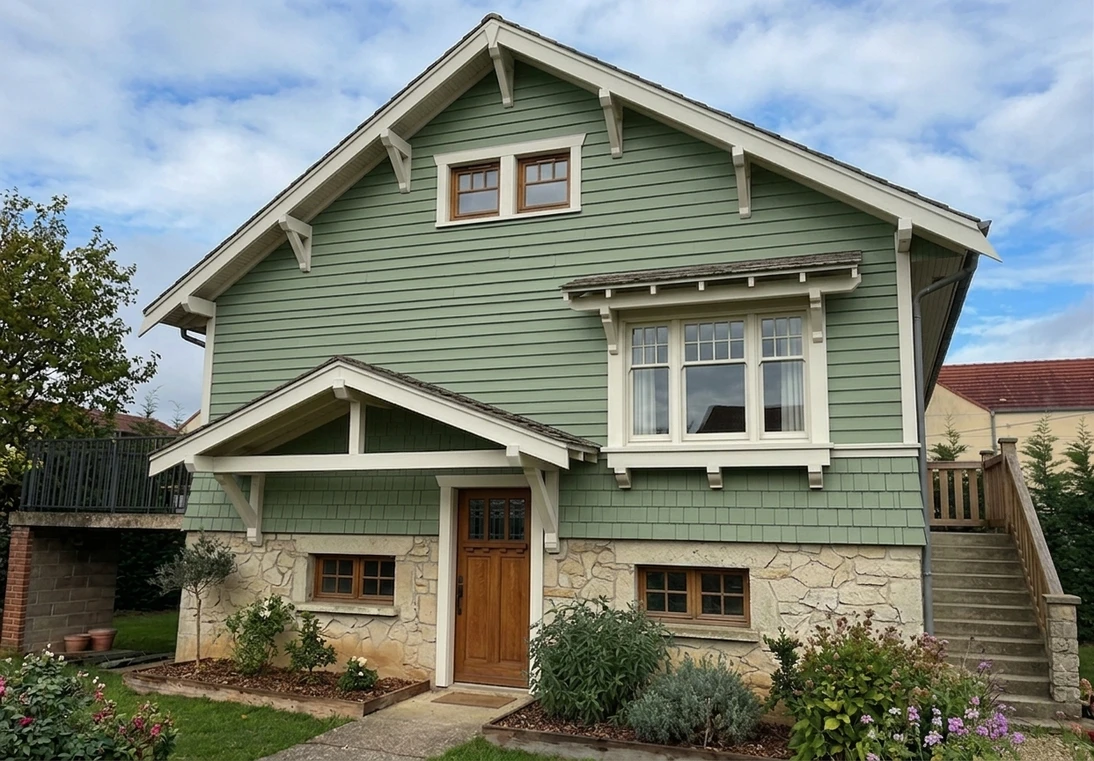 Sheraton Sage Green + Alabaster Warm White + Stained Oak — Craftsman