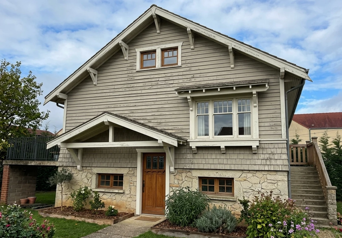 Before — facade without Sheraton Sage Green + Alabaster Warm White + Stained Oak (Craftsman)