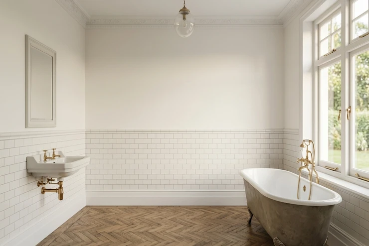 Strong White Off-White + White Metro Tile - Classic Period Bathroom