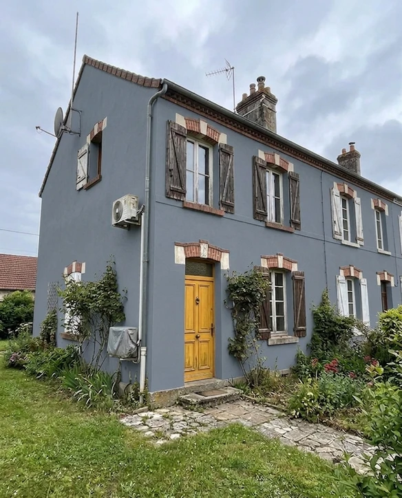 After — facade in Slate Grey (RAL 7015) with India Yellow on the door (Victorian Terrace)