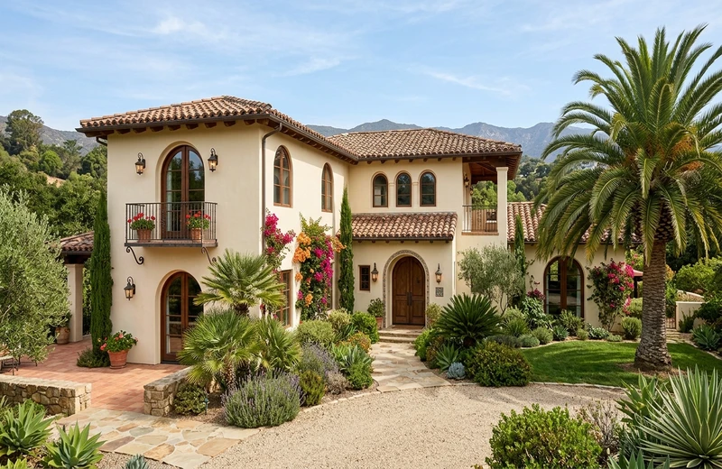 Mediterranean stucco house, AI exterior colour preview