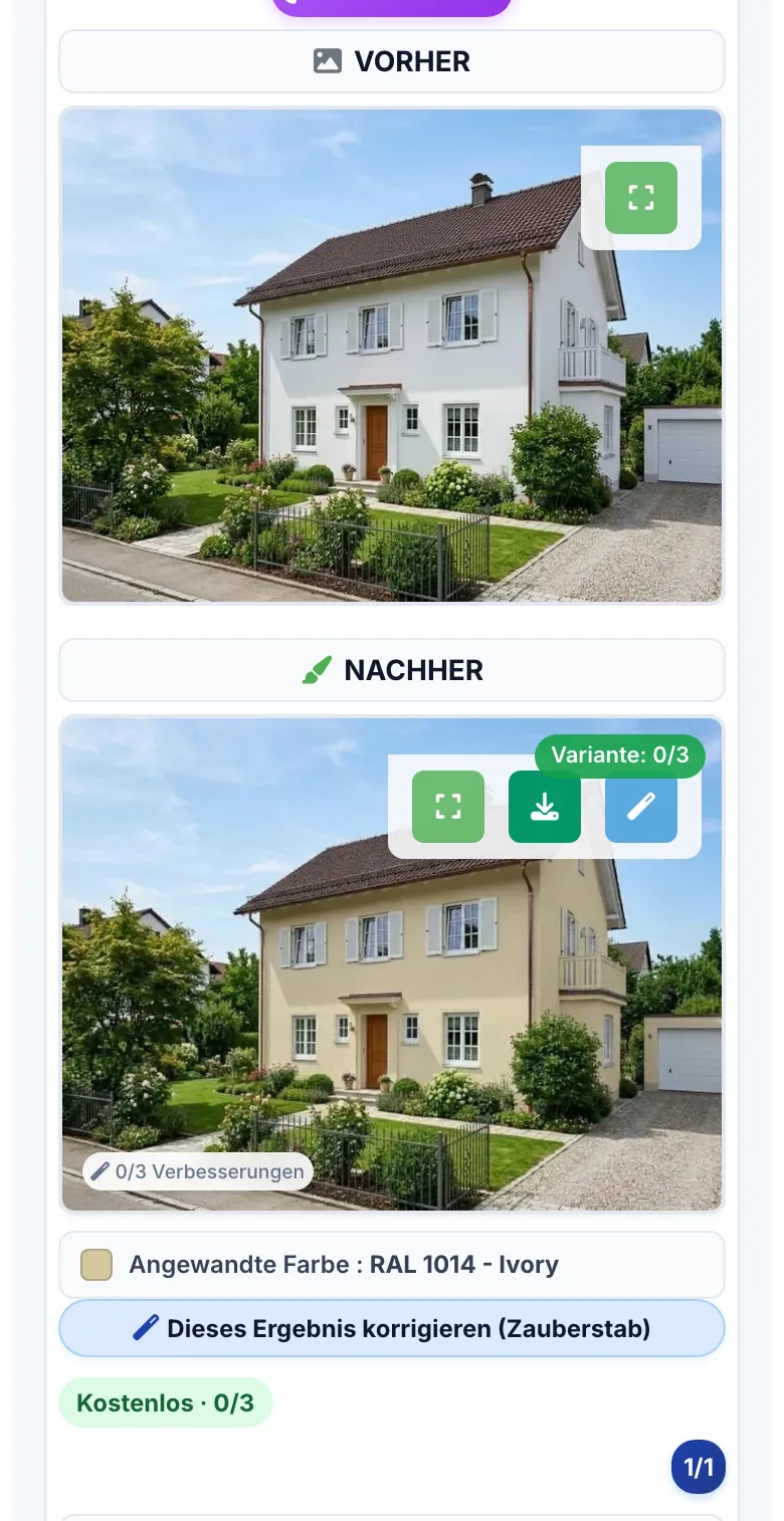 Das Ergebnis in zwei Spalten, VORHER und NACHHER