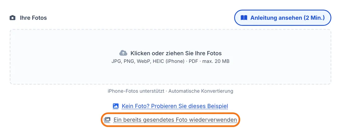 Die Schaltfläche „Ein bereits gesendetes Foto wiederverwenden“