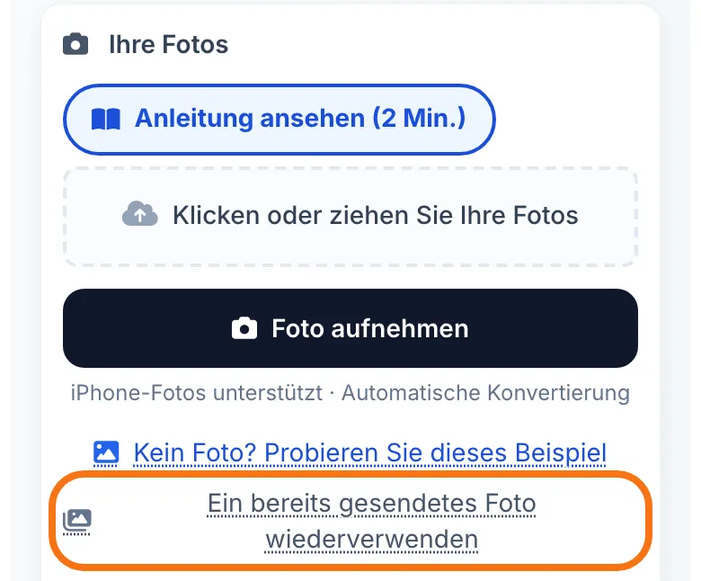 Die Schaltfläche „Ein bereits gesendetes Foto wiederverwenden“