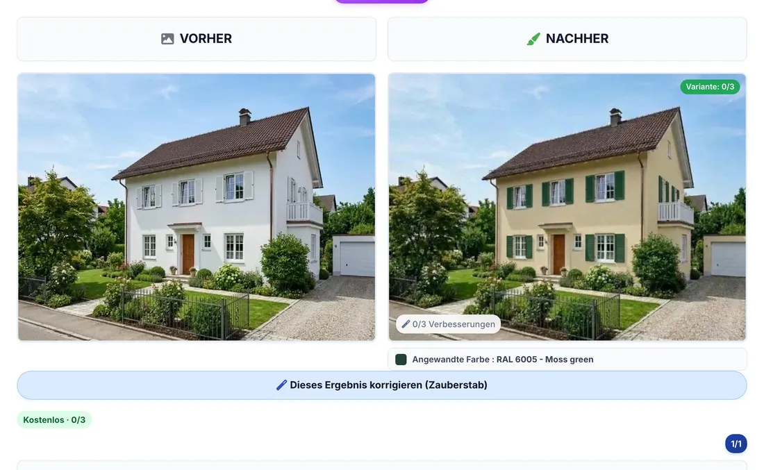 Das Haus mit gestrichener Fassade und Fensterläden