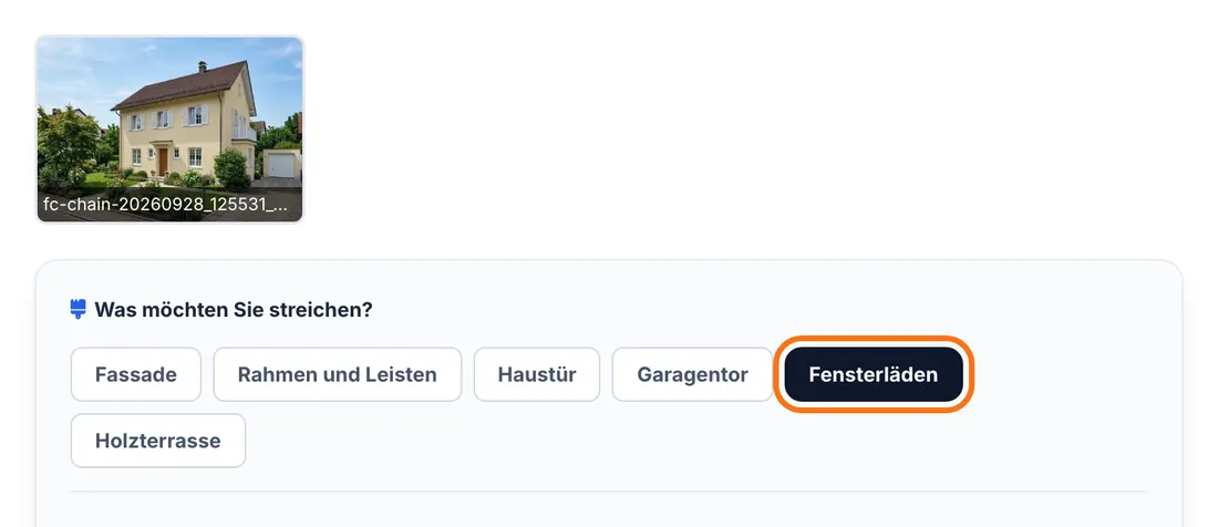 Das letzte Ergebnis neu geladen, mit „Fensterläden“ gewählt